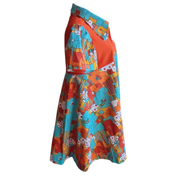 M/L 1OF1 Vintage 1960's Max Abstract Print Frock Top Dress Dayglo Orange Mod - Picture 7 of 9